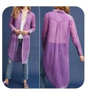 Anthropologie Akemi Kin Purple Sheer Longline Button Front Top